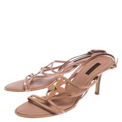 Pre Owned Louis Vuitton Nude Beige Vernis Fleur Strappy Sandals SIze 40.5