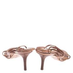 Pre Owned Louis Vuitton Nude Beige Vernis Fleur Strappy Sandals SIze 40.5