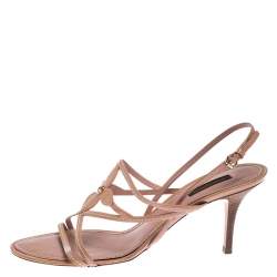 Pre Owned Louis Vuitton Nude Beige Vernis Fleur Strappy Sandals SIze 40.5