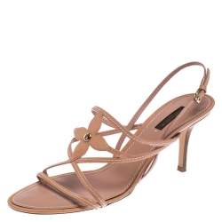 Pre Owned Louis Vuitton Nude Beige Vernis Fleur Strappy Sandals SIze 40.5