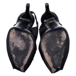 Pre Owned Louis Vuitton Black Satin Crystal Embellished Peep Toe Slingback Sandals Size 36