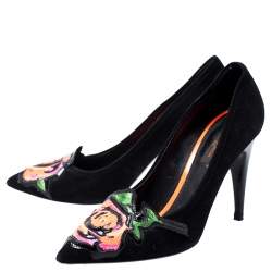 مملوكة مسبقًا Louis Vuitton Limited Edition Black Suede Stephen Sprouse Rose Pointed Toe Pumps Size 37