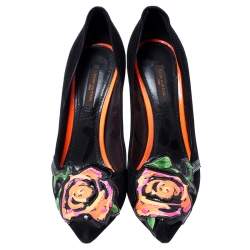 مملوكة مسبقًا Louis Vuitton Limited Edition Black Suede Stephen Sprouse Rose Pointed Toe Pumps Size 37