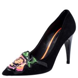 مملوكة مسبقًا Louis Vuitton Limited Edition Black Suede Stephen Sprouse Rose Pointed Toe Pumps Size 37