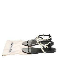 Pre Owned Louis Vuitton White/Black Patent Leather Seastar Thong Flat Sandals Size 41