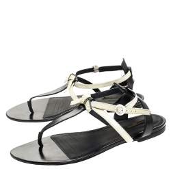 Pre Owned Louis Vuitton White/Black Patent Leather Seastar Thong Flat Sandals Size 41
