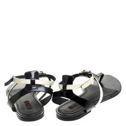 Pre Owned Louis Vuitton White/Black Patent Leather Seastar Thong Flat Sandals Size 41