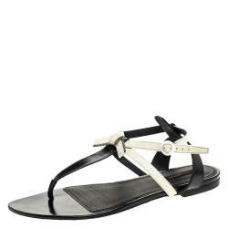 Pre Owned Louis Vuitton White/Black Patent Leather Seastar Thong Flat Sandals Size 41
