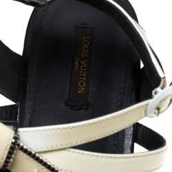 Pre Owned Louis Vuitton White/Black Patent Leather Seastar Thong Flat Sandals Size 41