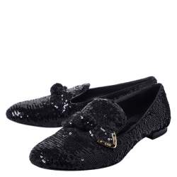 Louis Vuitton Black Sequins Bow Amulet Smoking Slippers Size 39