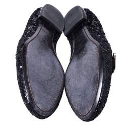 Louis Vuitton Black Sequins Bow Amulet Smoking Slippers Size 39