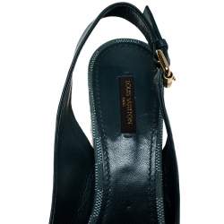 مملوكة م سبقًا صندل لوي فيتون كعب روكي اسبادريل مقدمة مفتوحة نعل سميك فتحة كعب جلد أخضر مقاس 39.5