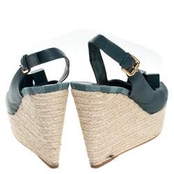 مملوكة مسبقًا صندل لوي فيتون كعب روكي اسبادريل مقدمة مفتوحة نعل سميك فتحة كعب جلد أخضر مقاس 39.5