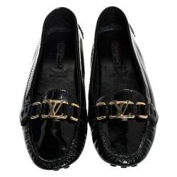 Pre Owned Louis Vuitton Black Patent Leather Oxford Loafers Size 38.5