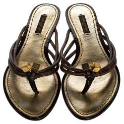 Pre Owned Louis Vuitton Damier Ebene Feel Free Thong Slide Flats Size 37