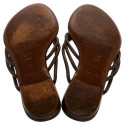 Pre Owned Louis Vuitton Damier Ebene Feel Free Thong Slide Flats Size 37