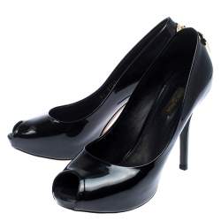 مملوكة مسبقًا  حذاء كعب عالي لوي فيتون او ريالي! مقدمة مفتوحة نعل سميك جلد لامع أسود مقاس 37