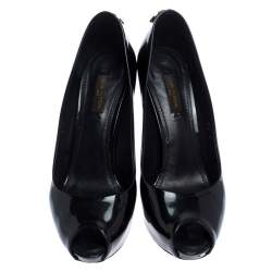 مملوكة مسبقًا  حذاء كعب عالي لوي فيتون او ريالي! مقدمة مفتوحة نعل سميك جلد لامع أسود مقاس 37