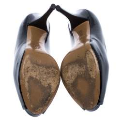 مملوكة مسبقًا  حذاء كعب عالي لوي فيتون او ريالي! مقدمة مفتوحة نعل سميك جلد لامع أسود مقاس 37