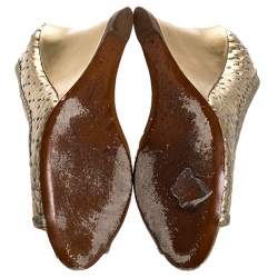 Pre Owned Louis Vuitton Gold Stand By Me Peep Toe Wedge Pumps Size 36