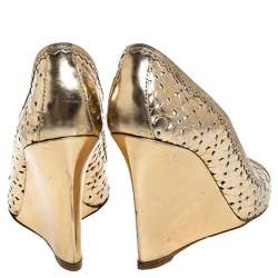 Pre Owned Louis Vuitton Gold Stand By Me Peep Toe Wedge Pumps Size 36