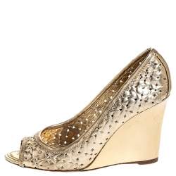 Pre Owned Louis Vuitton Gold Stand By Me Peep Toe Wedge Pumps Size 36