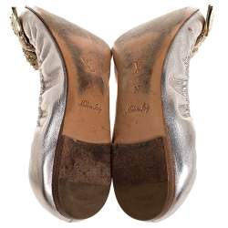 Pre Owned حذاء باليرينا فلات لوي فيتون "أموليت" طراز مجعد مزين بفيونكة ترتر جلد ميتاليك مقاس 37