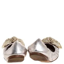 Pre Owned حذاء باليرينا فلات لوي فيتون "أموليت" طراز مجعد مزين بفيونكة ترتر جلد ميتاليك مقاس 37