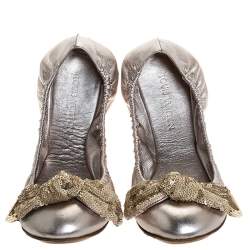 Pre Owned حذاء باليرينا فلات لوي فيتون "أموليت" طراز مجعد مزين بفيونكة ترتر جلد ميتاليك مقاس 37