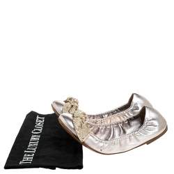 Pre Owned حذاء باليرينا فلات لوي فيتون "أموليت" طراز مجعد مزين بفيونكة ترتر جلد ميتاليك مقاس 37