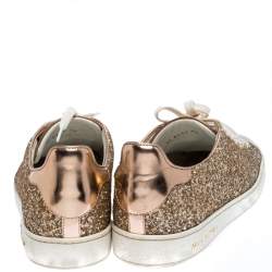 مملوكة مسبقًا Louis Vuitton Metallic Rose Gold Leather And Coarse Glitter Frontrow Low Top Lace Up Sneakers Size 38