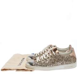 مملوكة مسبقًا Louis Vuitton Metallic Rose Gold Leather And Coarse Glitter Frontrow Low Top Lace Up Sneakers Size 38