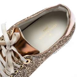 مملوكة مسبقًا Louis Vuitton Metallic Rose Gold Leather And Coarse Glitter Frontrow Low Top Lace Up Sneakers Size 38