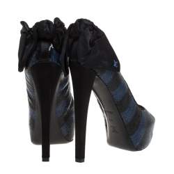 Louis Vuitton Blue/Black Sequin Peep Toe Platform Pumps Size 39