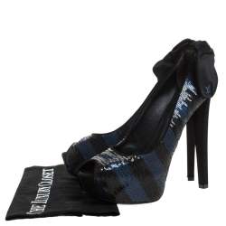 Louis Vuitton Blue/Black Sequin Peep Toe Platform Pumps Size 39