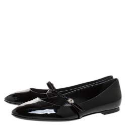 Pre Owned حذاء باليرينا فلات لوي فيتون بطراز ماري جان جلد لامع أسود مقاس 39.5