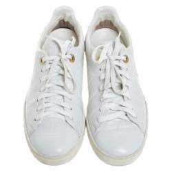 Louis Vuitton White Croc Embossed Leather Frontrow Low Top Sneakers Size 37