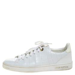 Louis Vuitton White Embossed Leather Frontrow Low-Top Sneaker Size