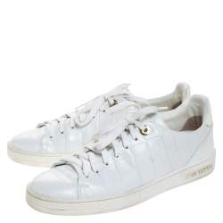 Louis Vuitton White Croc Embossed Leather Frontrow Low Top Sneakers Size 37