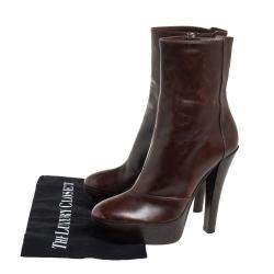 Pre Owned Louis Vuitton Brown Leather Platform Ankle Boots Size 37.5