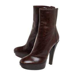 Pre Owned Louis Vuitton Brown Leather Platform Ankle Boots Size 37.5