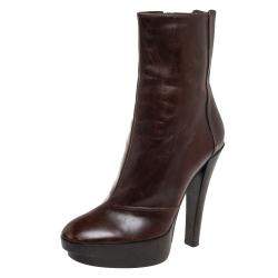Pre Owned Louis Vuitton Brown Leather Platform Ankle Boots Size 37.5