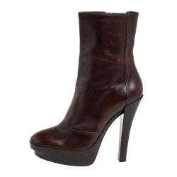 Pre Owned Louis Vuitton Brown Leather Platform Ankle Boots Size 37.5