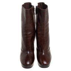 Pre Owned Louis Vuitton Brown Leather Platform Ankle Boots Size 37.5