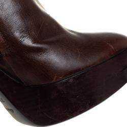 Pre Owned Louis Vuitton Brown Leather Platform Ankle Boots Size 37.5