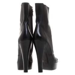 Pre Owned Louis Vuitton Black Leather Platform Ankle Booties Size 37.5
