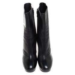 Pre Owned Louis Vuitton Black Leather Platform Ankle Booties Size 37.5