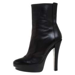 Pre Owned Louis Vuitton Black Leather Platform Ankle Booties Size 37.5