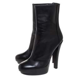 Pre Owned Louis Vuitton Black Leather Platform Ankle Booties Size 37.5
