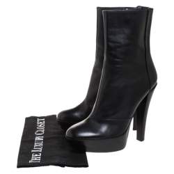 Pre Owned Louis Vuitton Black Leather Platform Ankle Booties Size 37.5